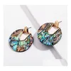 Charm Colorf Resin Acrylic Round Dangle Earrings For Women Unique Design Statement Abalone Shell Wedding Jewelry Jewelry Earrings Dhqop
