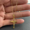 Pendant Necklaces Brand New Authentic 24k Gold Necklace Gold Plated Cross Necklace Women Men Couple Jewelry GiftsL231017