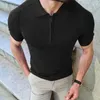 Polo da uomo Streetwear Moda Slim Zip Camicie 2023 Solid Abbigliamento uomo Manica corta Risvolto Formale Estate Maglia Pullover in maglia