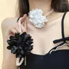 Choker Large Black White Flower Pearl Necklace Handmade Temperament Wedding Dinner Party Cosplay Jewelry Decoration Birthday Gift