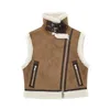 Gilet da donna Marrone Patchwork Tasca in pelliccia Teddy Cappotti Autunno senza maniche Addensare con bottoni ricoperti Cardigan Gilet 2023 Donna Loose Street