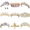 Couronne diadème en cristal doré, accessoires pour cheveux de mariage, princesse reine, couronne de mariage, strass, bijoux de cheveux de mariée 301i