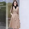 Kvinnors läder Autumn Winter Long Blue Black Soft Sheepskin Trench Coat for Women Belt Kirted Elegant Luxury Fashion M-5XL