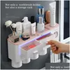 Tandborstehållare Dammsäkert tandborstehållare med 2 förvaringsders och badrum kosmetisk hylla Tootaste Squeezer Dispenser Dhgarden DH2YJ