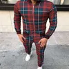 stylish plaid print tracksuit men's casual sports trousers 3D printing autumn thin zipper jacket suit2459