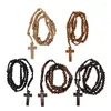 チェーンカトリックの木製ビーズロザリオのネックレスとイエスと交差する宗教宝石のお土産ギフトユニセックス男性女性
