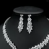 Chaînes 925 Silver Aiguille Mode Exagéré Zircon Ensemble Robe De Mariée Boucles D'oreilles Collier Soirée Pour Les Femmes