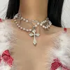 Choker Korean Fashion Punk Egirl Cross Charms Pendant Necklace For Women Cool Imitation Pearl Chain Heart Wedding Party Jewelry