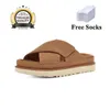 Designer Goldenstar Cowhide Sabots Pantoufles Sandales Australie Boston Sabots Golden Star Beach Sandal Cross Slides Femmes Tazz Tasman Automne Graines de moutarde Châtaigne Hiver