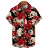 Мужские повседневные рубашки с 3D-принтом черепа в гавайском цветочном стиле для мужчин на Хэллоуин, летние рубашки с короткими рукавами, большие размеры, социальный подарок, импортная одежда 5XL