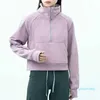 2023-Femmes Fitness Sweats à capuche Runing Veste Dames Sport Demi-Zip Sweat-shirt épais Lâche Manteau de style court avec trou de pouce en polaire Sportwear