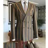 Men's Suits & Blazers Wedding Men'S Suit Brown Double Breasted Stripe Slim Fit Custom Size Elegant Dress Homme Gentleman213S