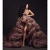 Casual Dresses Elegant Halter Mauve Maternity Dress for Po Shoot Tiered Fluffy Tulle Women Pography Robes Backless Gowncasual274k