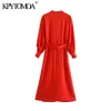 Women Elegant Fashion Office Wear Buttons Midi Dress Long Sleeve With Belt Female Dresses Vestidos Mujer 210420244F