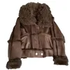 Manteau en fausse fourrure pour femme, automne-hiver, veste courte en lapin naturel, doublure en peau de mouton, pardessus chaud à la mode, 231018