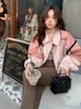 Kvinnorjackor Deeptown Pink Zip Up Croped Jackets för kvinnor Y2K Streetwear Sweet Pu Leather Jacket 90s Vintage Varsity Jackets Harajuku Coats 231018