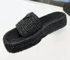 Designer Slippers Women Platform Heels Slippers Braided Slip On Sandals With Triangular shaped Slide Classic Khaki Black Mule Flip Flops Beach Shoe
