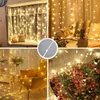 Other Festive Party Supplies Led Curtain Light 8 Modes Battery Box Remote Control Fairy Lights String Wedding Christmas Decor for Home Bedroom Year Lamp 231018