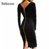 Casual Dresses Bodycon Sheath Dress Little Black Long Sleeve Party Women Back Full Zipper Robe Sexig Femme Pencil Tight