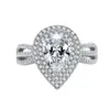 クラスターリングスプリングQIAOER LUXURY 925 STERLING SILVER 7 10mm Pear Cut Lab Sapphire High Carbon Diamond Gemstone Engagement Ring