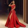 Abiti casual Sexy con spalle scoperte Senza maniche Backless Abito lungo lungo da ballo Festa di nozze da sera Donna Elegante con spacco alto Rosso Mermai254o