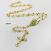 Sweet Style 5 mm Women&Girls'Gift Gold Rosary Necklace Stainless Steel Religous Jusus Cross Beads Hearts Crucifix293G