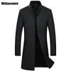Мужские зимние куртки из смесовой шерсти, мужские повседневные пальто, простой Тренч средней длины с воротником-стойкой для утепленного теплого мужского пальто 231018