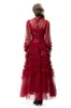 Women's Runway Dresses O Neck Long Sleeves Tiered Ruffles Sequined Elegant Designer Party Prom Evening Vestidos Gown