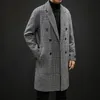 Men's Wool Blends Casual Double Breasted Men's Wool Overcoat Winter Houndstooth Jacket Men Turn-down Collar Long Woollen Wind Coat 231017