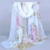 Scarves 160x50cm Georgette Chiffon Scarf Long Shawl Wraps Beach Sunscreen Hijab Elegant Thin Outdoor Flower Print