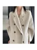 Kadın yün harmanları highend tavşan yünlü dut ipek çift göğüslü göğüslü sıcak uzun palto kadınlar kış Kore versiyonu beyaz ceket ceket 231018