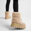 Lyxdesigner Sheepskin Ankle Boots Slip-On Chunky Bottom Bootie Round Toe Lace Up Ski Snow Boot Platform Black Women Outdoor Warm Shoes
