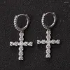 Boucles d'oreilles minimalistes Hip Hop, bijoux en Zircon glacé, croix pour femmes, en laiton scintillant, Micro entièrement pavé, 2023