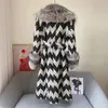 Femmes fourrure fausse hiver femmes mélanges de laine Long manteau réel argent col poignets épais chaud veste T Plaid luxe femme 231017