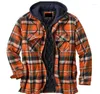 Herrenjacken Herren-Fleece-gefütterte Flanell-Karohemden Jacke Button-Down-Sherpa mit Kapuze Langarm Winter-Kapuzenmäntel