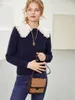 Frauen Blusen Puppe Kragen Spitze Gestrickte Pullover 2023 Frühen Herbst Kleidung Französisch Pendler Schlanke Frauen
