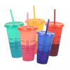 710ml Plastic Mugs Tumbler Reusable Clear Drinking Flat Bottom Pillar Shape Lid Straw Cups mug