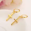 Design especial exclusivo cristão vogue feminino verdadeiro real 14k sólido fino ouro amarelo gf crucifixo cruz atemporal charme brincos292e