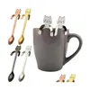 Cuillères Cuillères à café en acier inoxydable à long manche Creative Mini chat cuillère à thé outils à boire cuisine Gadget couverts vaisselle maison Gar Dhqvj