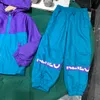 Nuovo set giacca a vento per tute da bambino per ragazzo e ragazza Taglia 100-160 Giacca con cappuccio design a pannelli e pantaloni casual Oct15