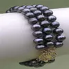 3 Strands Natural 8-9mm Tahitian Black Pearl Bracelet W261F