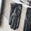 Classic Designer Leather Gloves Autumn Winter Black Sheepskin Mittens Womens Warm Plush Gloves Outdoor Driving Gloves