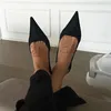 Yüksek Topuklu Lüks Resmi Ayakkabı Tasarımcısı Rhinestone Banquet Ayakkabıları Bayan Elbise Ayakkabıları Klasik Üçgen Toka Dekoratif Band Stiletto Ayakkabı