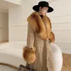 Womens Fur Faux Winter Women Wool Blends Long Coat Real Red Collar Cuffs Thick Warm Jacket T Plaid Luxury Female 231017