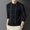 Herrenpullover Pullover Slim Bottoming Halber Rollkragenpullover Plaid Gepolstertes Oberteil Herbst Lässiger Wollstrickpullover