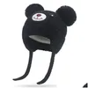 Berretti Cappelli Berretti Cappelli invernali Pompon Bambino con fodera in corda Cute Boy Girl Warm Bear Cappello lavorato a maglia Bambini Paraorecchie lavorato a maglia per bambino 221122 Ba Dhj1I