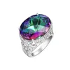 Newest Latest style For Women Colored Ring Jewelry 925 sterling Silver Plated Oval Rainbow Fire Mystic topaz gems Silver Rings213k