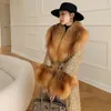 Womens Fur Faux Winter Women Wool Blends Long Coat Real Red Collar Cuffs Thick Warm Jacket T Plaid Luxury Female 231017