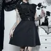 Abiti da festa 2023 Mini abito stile gotico gotico Nero senza maniche arricciato per le donne Ragazza Dark Lolita Vintage Fata Grunge Abbigliamento