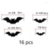 Decorative Flowers 16pcs Halloween 3D Black Bat Wall Stickers Removable DIY Decal Party Decoration Horror Bats